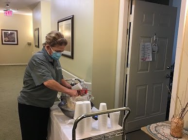 Hallway hand sanitation station