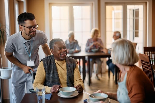 Residents gathered for a dining activity